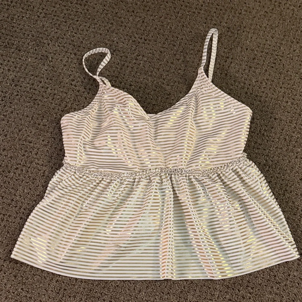Chic White and Gold Striped Women's Two-Piece Swimsuit - Picture 4 of 6